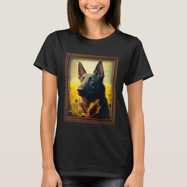 T-shirt Dutch Shepherd Painting Sunflower Flower Mom Women (Devant)