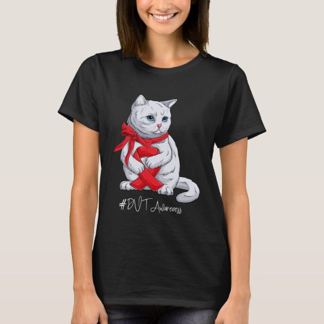 T-shirt DVT Awareness Month Red Ribbon Cat (Devant)