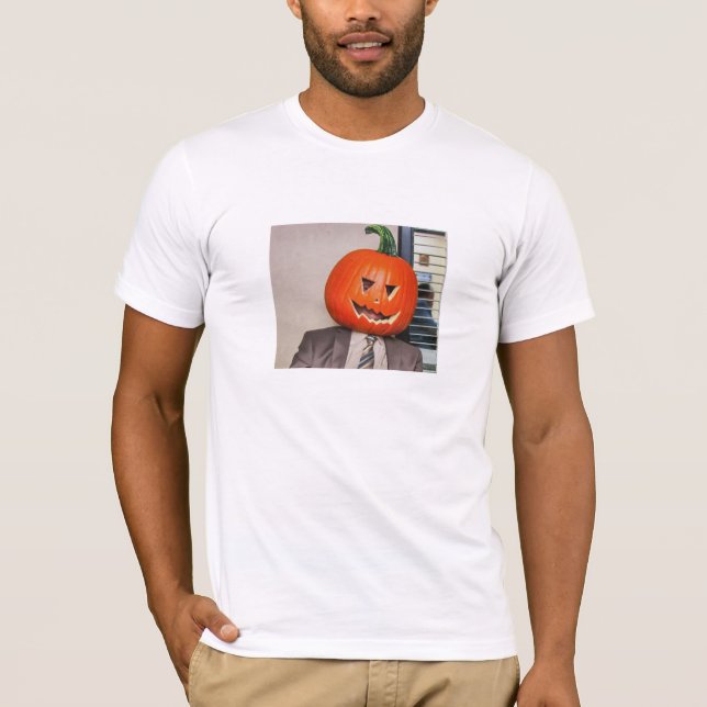 T-shirt Dwight Portant la tête du Citrouille Halloween Tee (Devant)