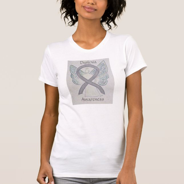 T-shirt Dyslexia Silver Awareness Ribbon Angel Chemise (Devant)