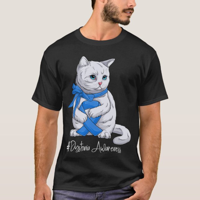 T-shirt Dystonia Awareness Month Blue Ribbon Cat (Devant)