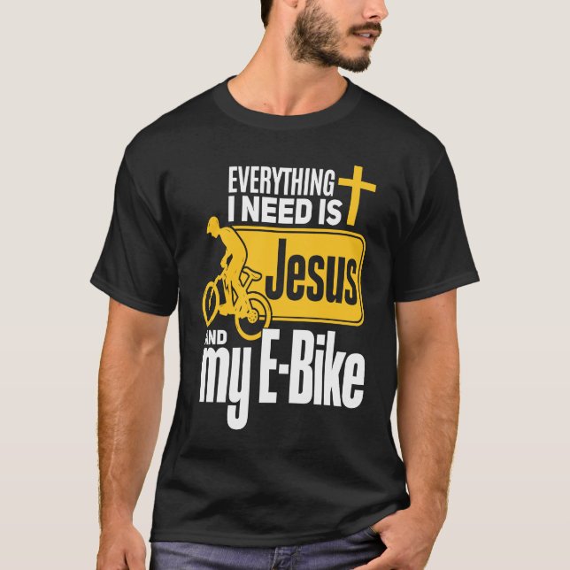 T-shirt E Biker Jesus  Jesus and E Biking Religious EBiker (Devant)