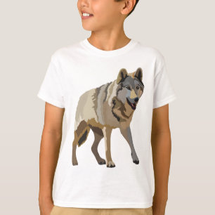 T-shirt E est pour le loup eurasien .Wolf Illustration Maj