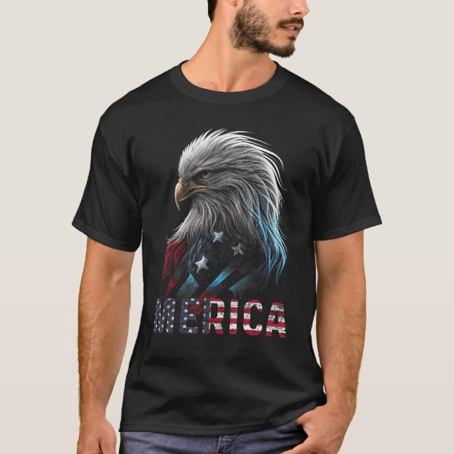 T-shirt Eagle American Flag USA Flag Mullet Eagle 4th of J (Devant)