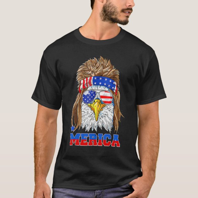 T-shirt Eagle Mullet Merica  Men 4th of July American Flag (Devant)
