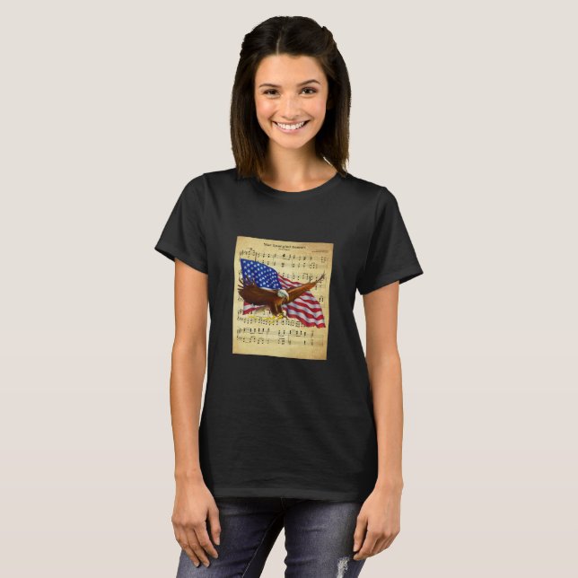 T-shirt Eagle ~ US Flag ~ Star Spangling Banner Sheet Musi (Devant entier)