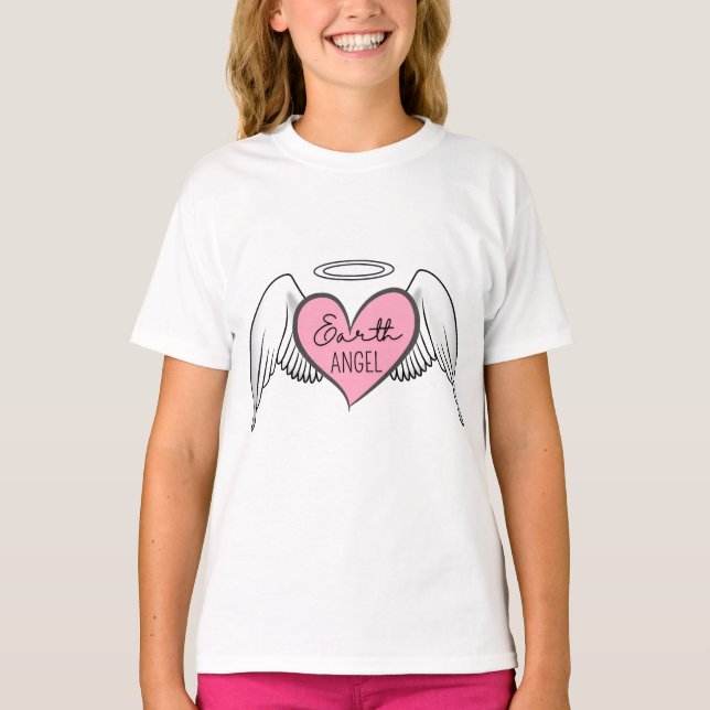 T-shirt Earth Angel Girl’s Tee - Coeur, ailes et Halo (Devant)