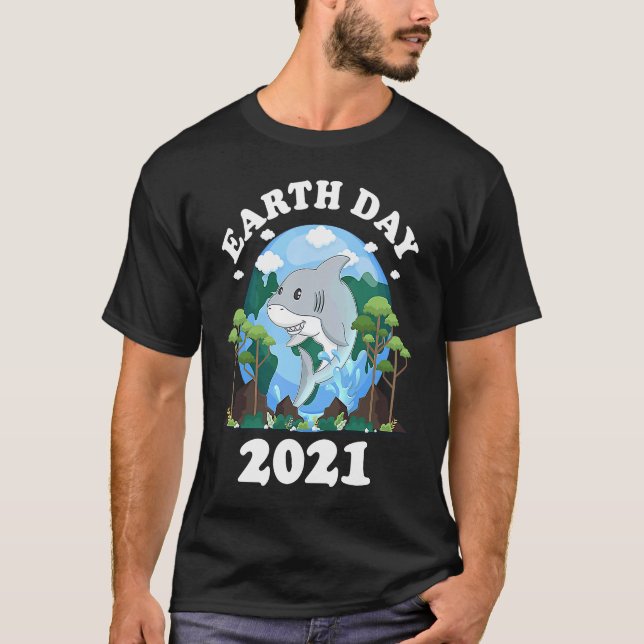 T-shirt Earth Day 2021 Shark Peace Love Planet and Animals (Devant)
