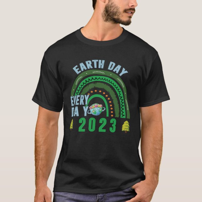 T-shirt Earth Day Everyday 2023 Rainbow Leopard Floral Ear (Devant)