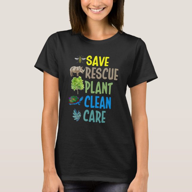 T-shirt Earth Day Save rescue Plant Clean Care Turtle Anim (Devant)