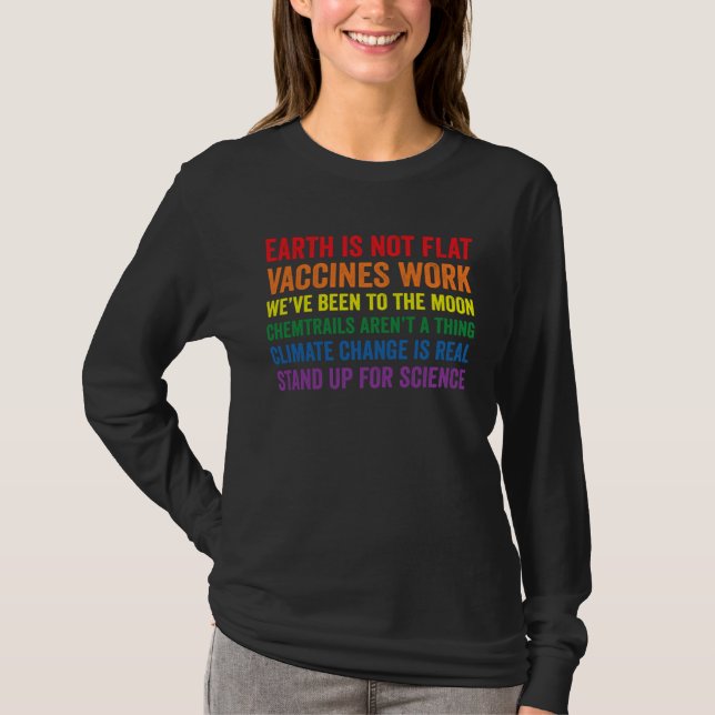 T-shirt EARTH IS NOT FLAT Vaccines Work SCIENCE Rainbow Li (Devant)