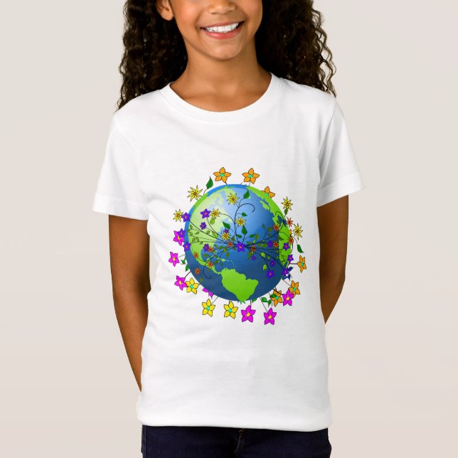 T-Shirt Earth with Flowers - Earth Day (Devant)