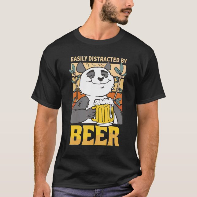 T-shirt Easily Distracted by Beer Panda Men Married Bachel (Devant)