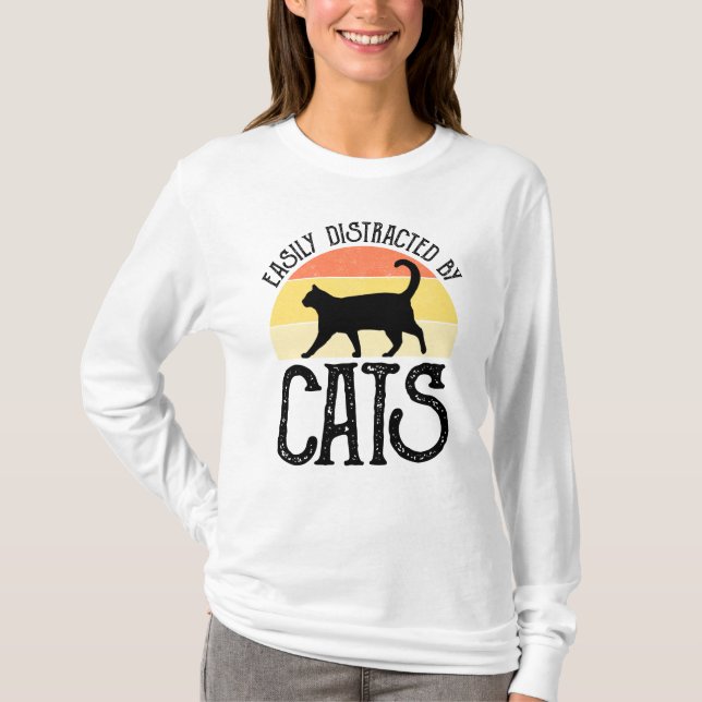 T-shirt Easily Distracted By Cats (Devant)