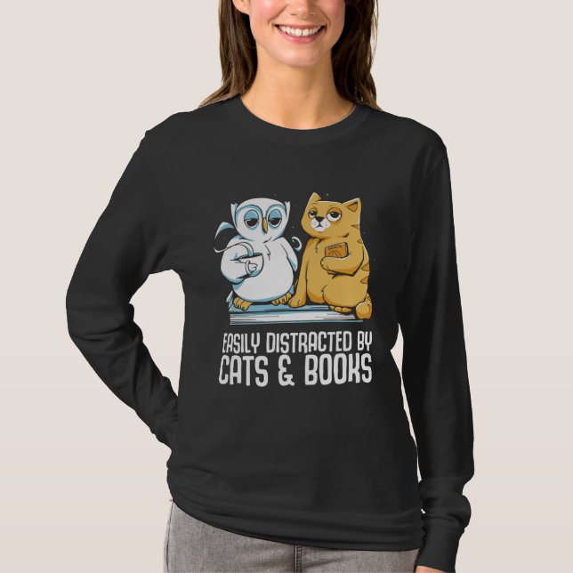 T-shirt Easily distracted by cats books (Devant)