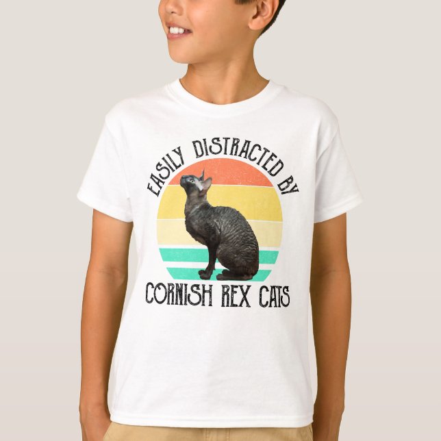 T-shirt Easily Distracted By Cornish Rex Cats (Devant)