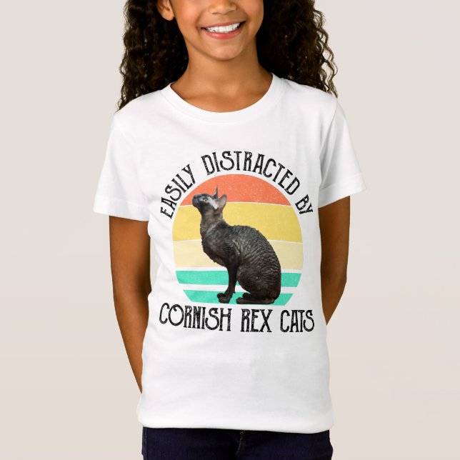 T-Shirt Easily Distracted By Cornish Rex Cats (Devant)