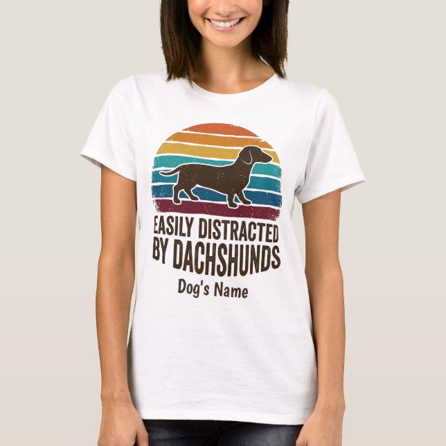 T-shirt Easily Distracted By Dachshunds Retro Sunset Funny (Devant)