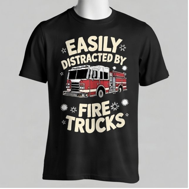 T-shirt Easily Distracted By Fire Trucks Funny Firefighter (Créateur téléchargé)