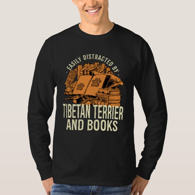 T-shirt Easily Distracted By Tibetan Terrier And Books Tsa (Devant)