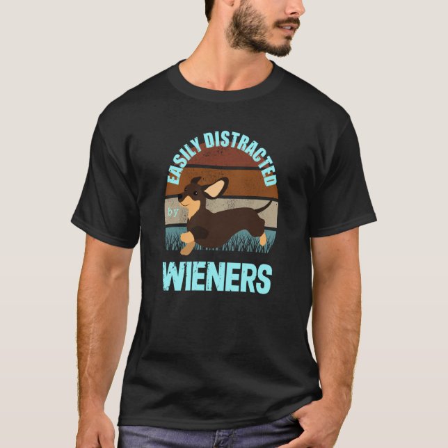 T-shirt Easily Distracted By Wieners Doxie Mom Dachshund M (Devant)