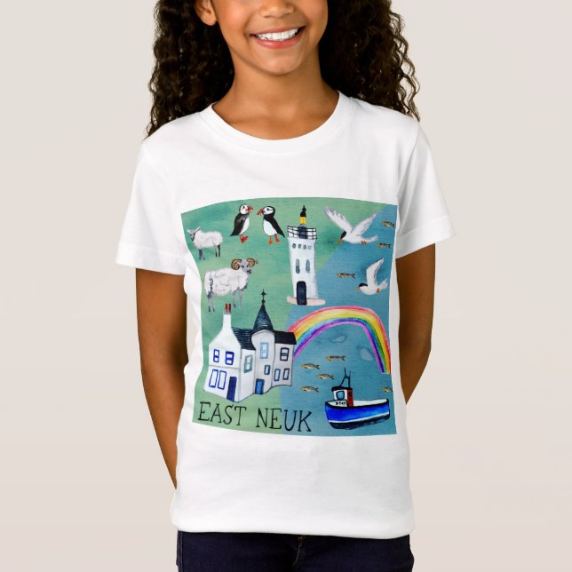 T-Shirt EAST NEUK Fife Scotland Watercolor Map Art (Devant)