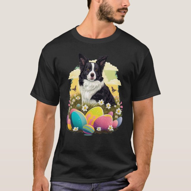 T-shirt Easter Border Collie Bunny Eggs Dog on Easter Bord (Devant)