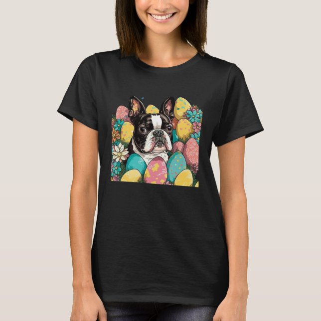 T-shirt Easter Boston Terrier Spring Flower Dog  Paint Spl (Devant)