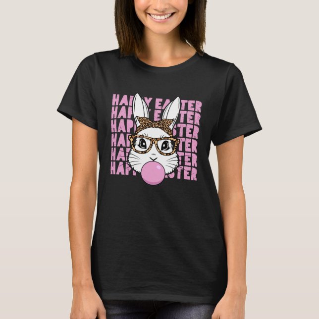 T-shirt Easter Bunny Face Glasses Leopard Happy Easter Day (Devant)