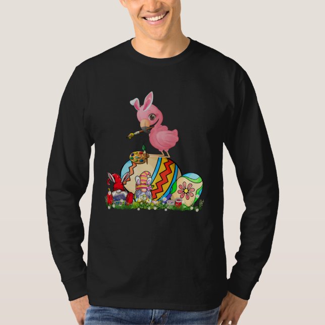 T-shirt Easter Bunny Flamingo With Gnomes Painting Chocola (Devant)