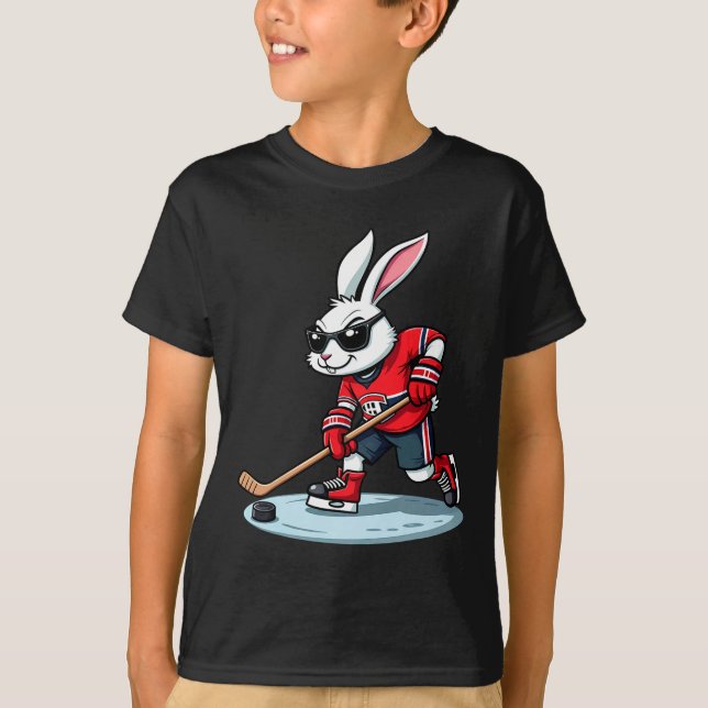 T-shirt Easter Bunny Playing Hockey  (Devant)