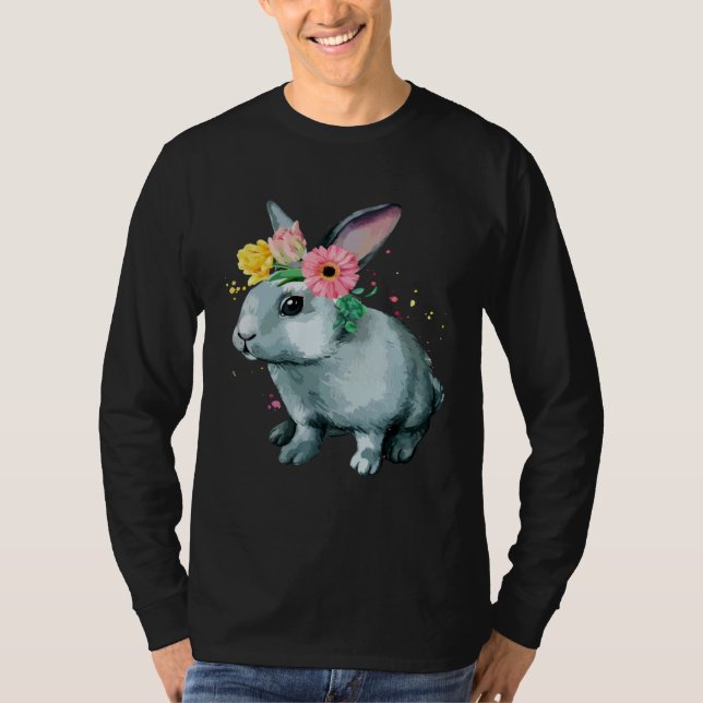 T-shirt Easter Bunny Rabbit Happy Flower Graphic (Devant)