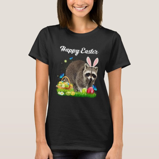 T-shirt Easter Bunny Raccoon Eggs Basket  Raccoon Easter D (Devant)