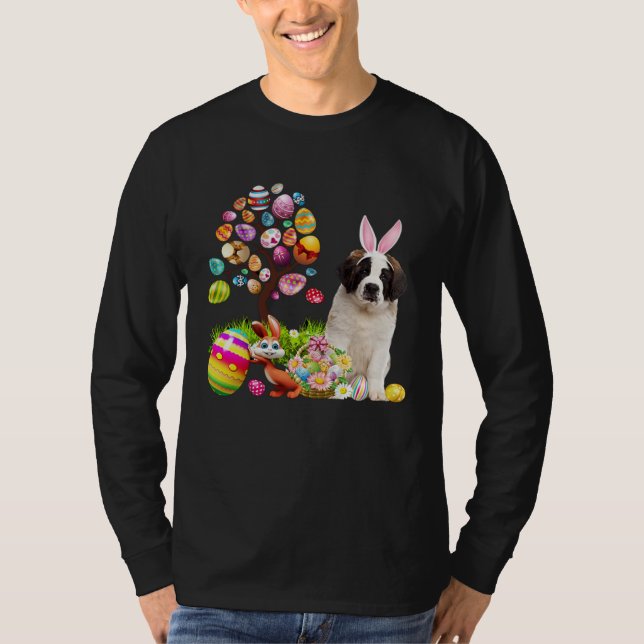 T-shirt Easter Bunny Saint Bernard Dog Ear Tree Egg Basket (Devant)