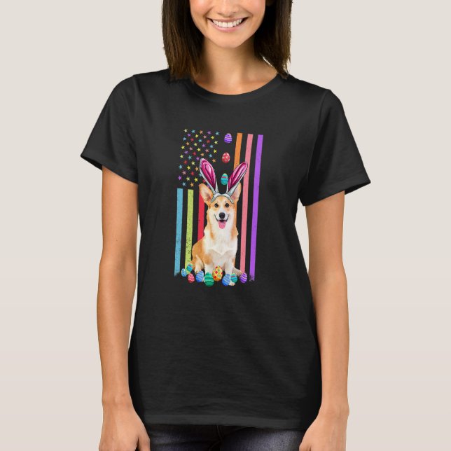 T-shirt Easter Day American Eggs Flag Corgi Dog (Devant)
