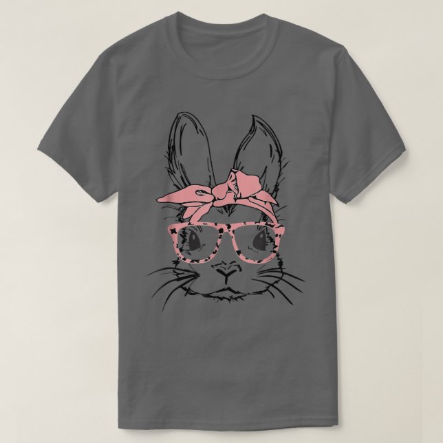 T-shirt Easter Day Leopard Bunny Glasses Eggs Cute Rabbit  (Design devant)