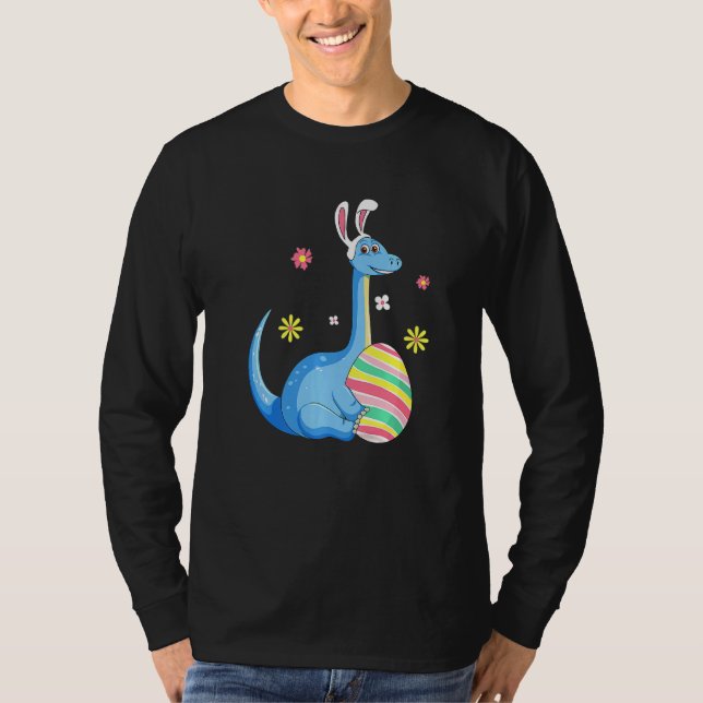 T-shirt Easter Day T Rex Dino Rabbit Ears With Egg Boys (Devant)