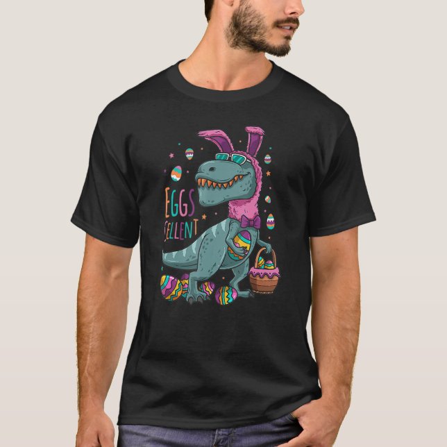 T-shirt Easter Day T Rex Dino Rabbit Ears With Egg Boys (Devant)