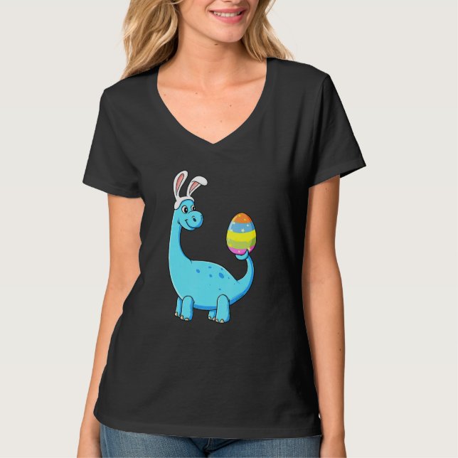 T-shirt Easter Day T Rex Dino Rabbit Ears With Egg Boys (Devant)