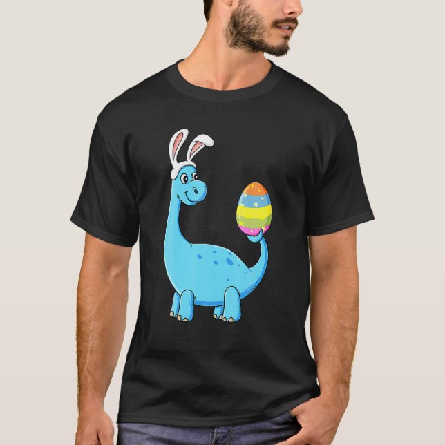 T-shirt Easter Day T Rex Dino Rabbit Ears With Egg Boys (Devant)