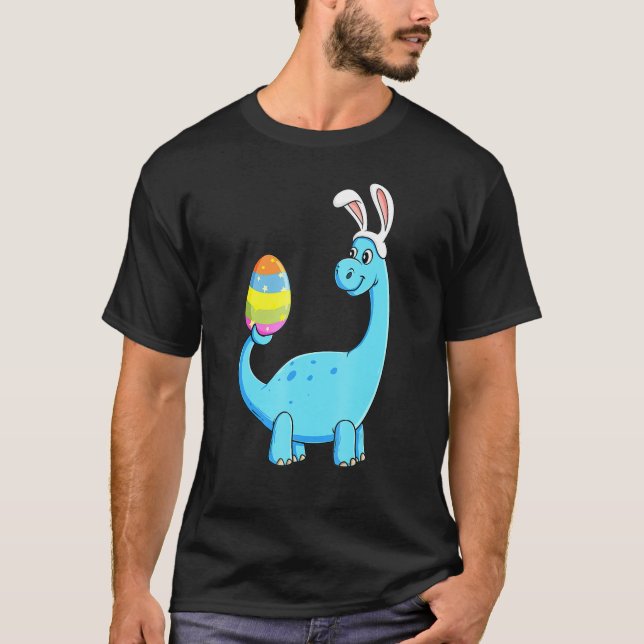 T-shirt Easter Day T Rex Dino Rabbit Ears With Egg Boys (Devant)