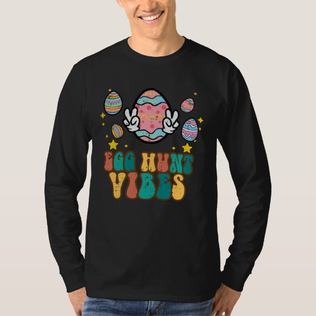 T-shirt Easter Egg Hunt Vibes Peace Sign Retro Groovy Men  (Devant)