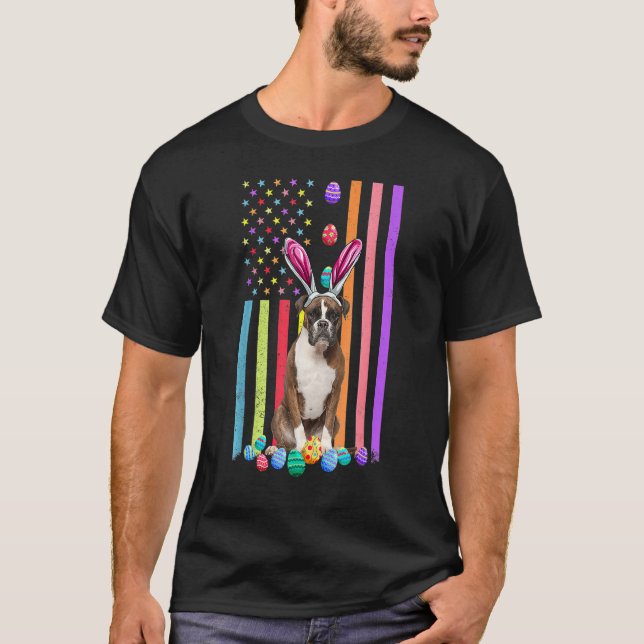 T-shirt Easter Eggs American Flag Boxer Dog (Devant)