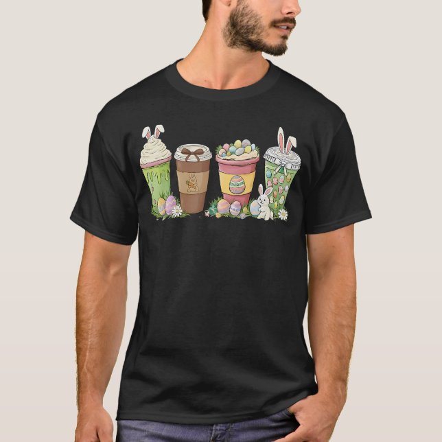 T-shirt Easter Eggs Coffee Bunny Cups Latte Iced Cream (Devant)