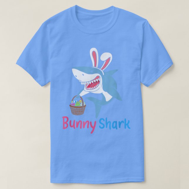 T-shirt Easter Eggs Hunting Bunny Shark With Easter Basket (Design devant)