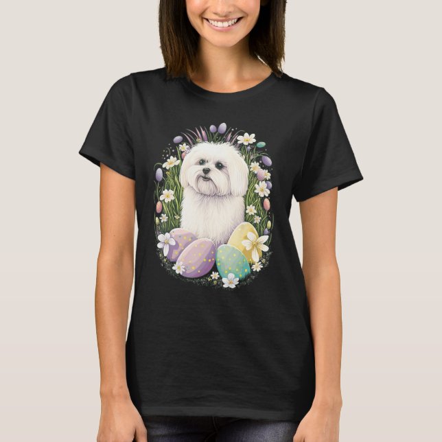 T-shirt Easter Maltese dog Bunny Eggs Dog on Easter Maltes (Devant)