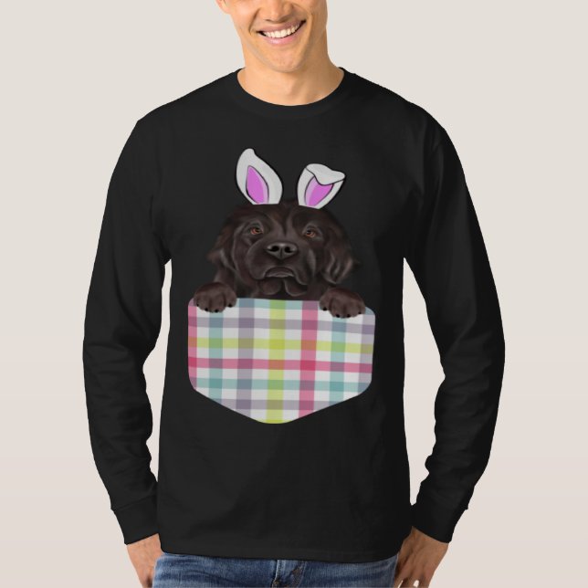 T-shirt Easter Plaid Newfoundland Bunny Dog In Pocket (Devant)