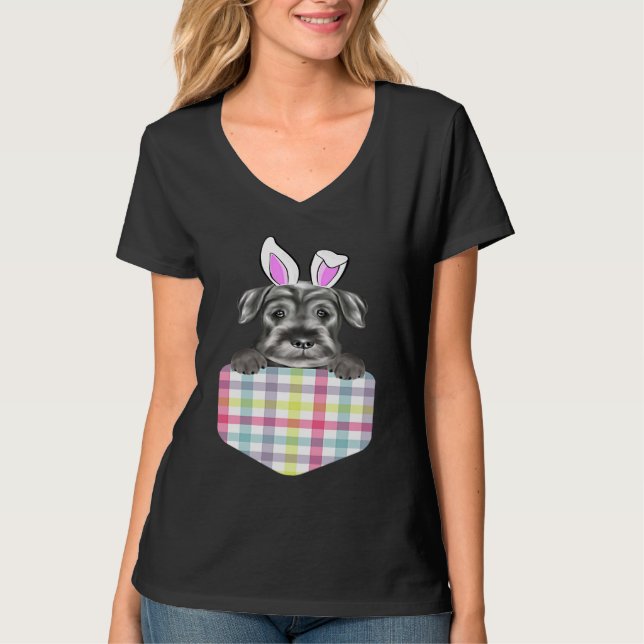 T-shirt Easter Plaid Standard Schnauzer Bunny Dog In Pocke (Devant)