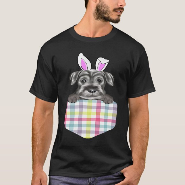T-shirt Easter Plaid Standard Schnauzer Bunny Dog In Pocke (Devant)
