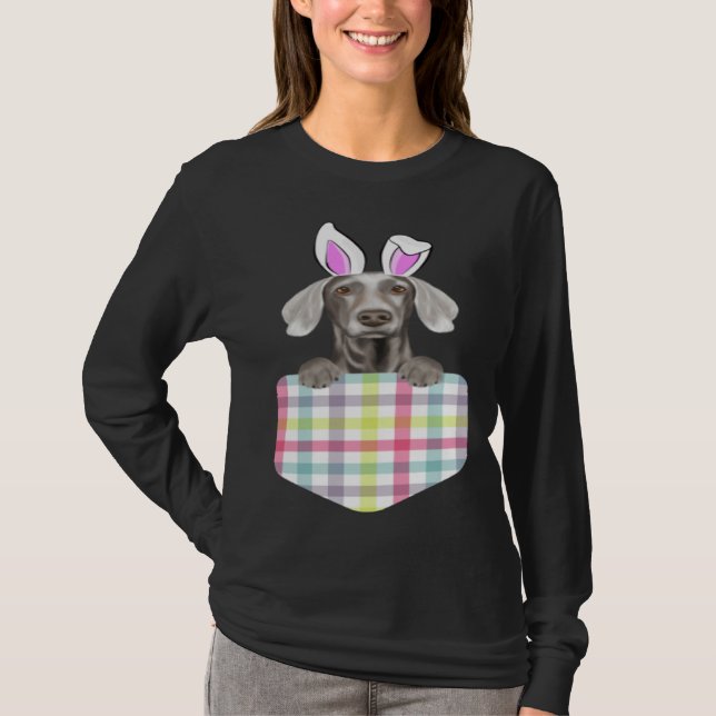 T-shirt Easter Plaid Weimaraner Bunny Dog In Pocket (Devant)